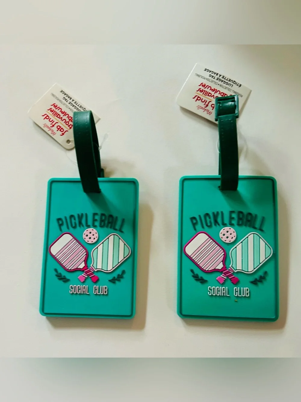 New 2 Pickleball Luggage Tags Green and Pink